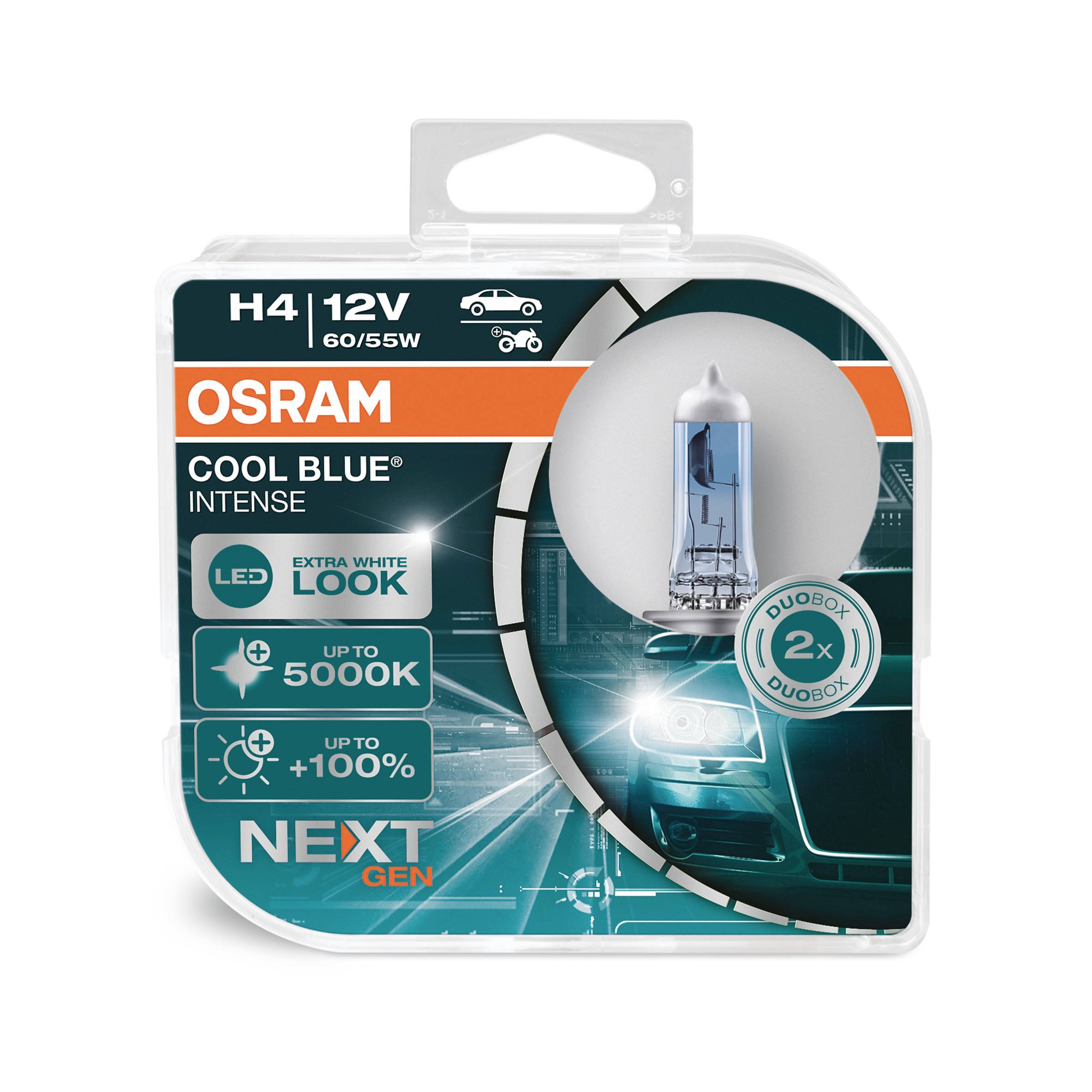 Osram Automotive 4062172387415 Halogen Leuchtmittel COOL BLUE® INTENSE H4 55W 12V