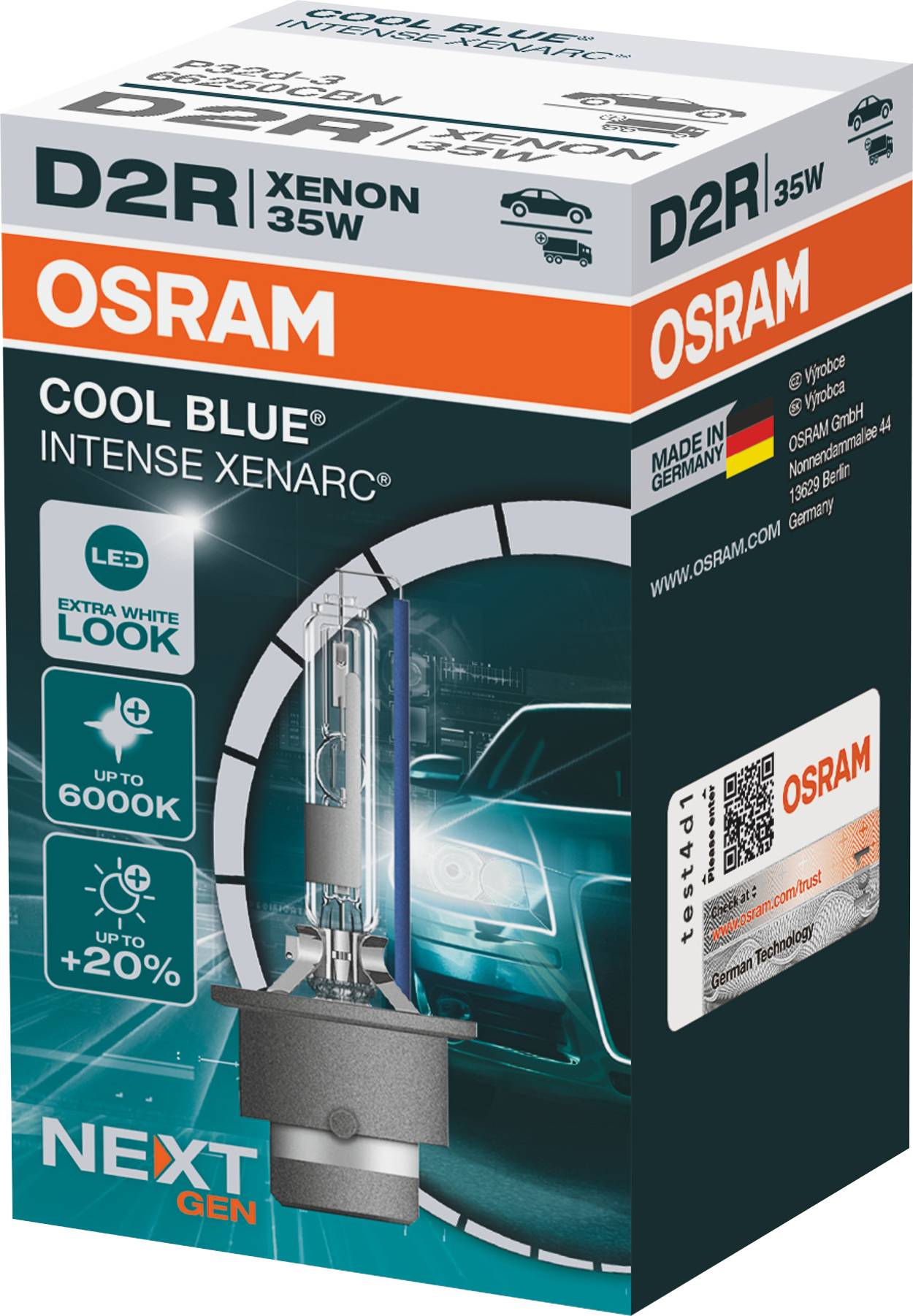 Osram Automotive 66250CBN Xenon Leuchtmittel Xenarc Cool Blue D2R 35W 85V