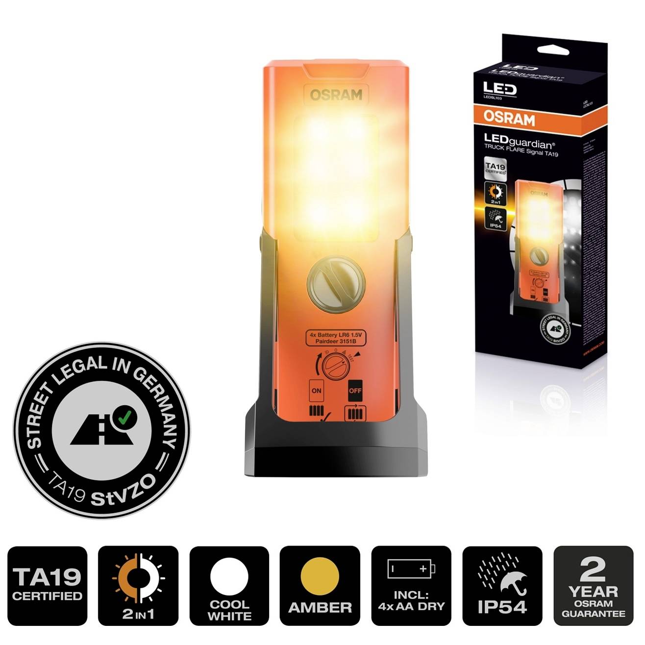 Osram Automotive LEDSL103 LEDguardian TRUCK FLARE Signal TA19 Warnblinkleuchte Wohnmobile, Van, Quad, Lkw, Freizeit, Baumaschinen