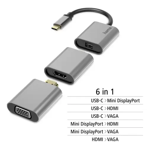 Hama 00200306 USB-C® / Mini-DisplayPort / HDMI / VGA Adapter [1x USB-C® Stecker - 1x Mini-DisplayPo Hama 00200306 USB-C® / Mini-DisplayPort / HDMI / VGA Adapter [1x USB-C® Stecker - 1x Mini-DisplayPo