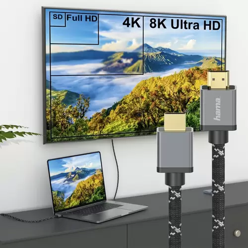 Hama HDMI Anschlusskabel HDMI-A Stecker, HDMI-A Stecker 2.00 m Grau, Schwarz 00200504 8K UHD HDMI-K Hama HDMI Anschlusskabel HDMI-A Stecker, HDMI-A Stecker 2.00 m Grau, Schwarz 00200504 8K UHD HDMI-K