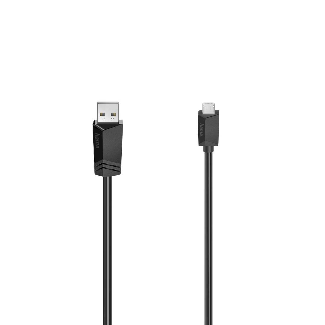 Schwarzes USB-Kabel mit USB-A- und Micro-USB-Stecker, geeignet zum Laden oder für Datenübertragung von elektronischen Geräten.