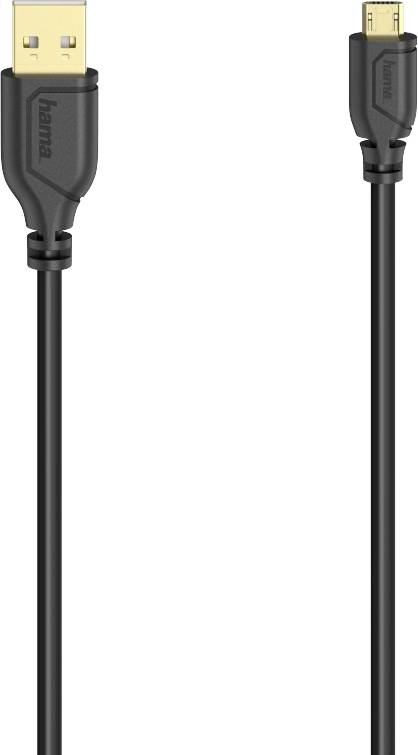 Schwarzes USB-A-zu-Micro-USB-Kabel, geeignet zum Laden und Datentransfer.