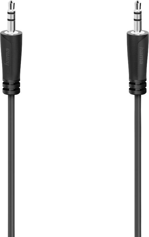 Ein schwarzes Audiokabel mit zwei 3,5-mm-Klinkensteckern an beiden Enden, geeignet zum Verbinden von Audio-Geräten.