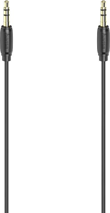 Ein schwarzes Audiokabel mit goldenen 3,5-mm-Klinkensteckern an beiden Enden.