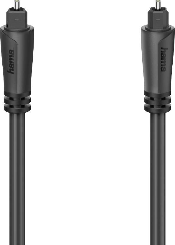 Schwarzes optisches Audiokabel mit zwei Toslink-Steckern für digitale Audioverbindungen.