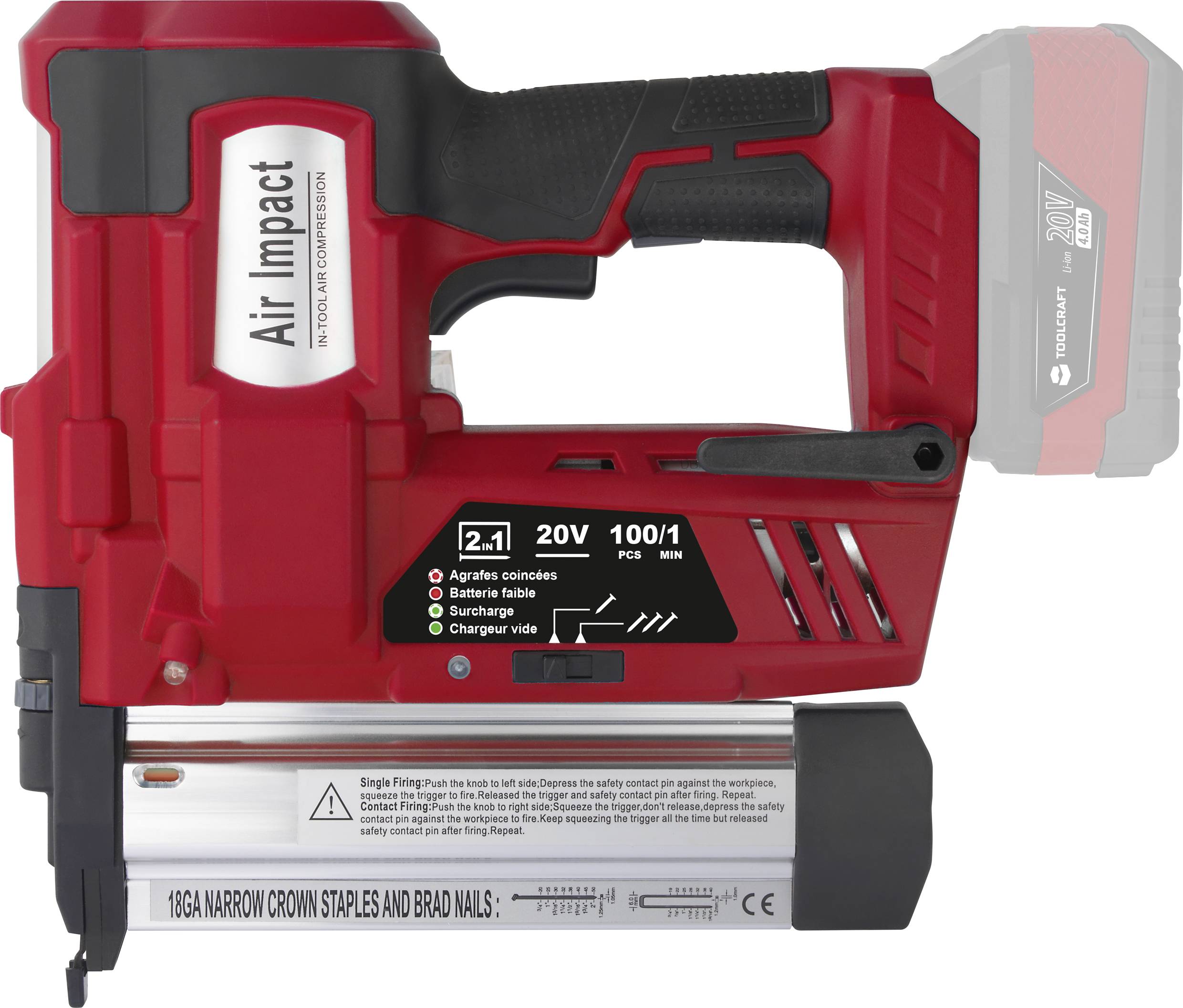 TOOLCRAFT TO-7427298 Akku-Nagler inkl. Akku-Lampe, ohne Akku, ohne Ladegerät