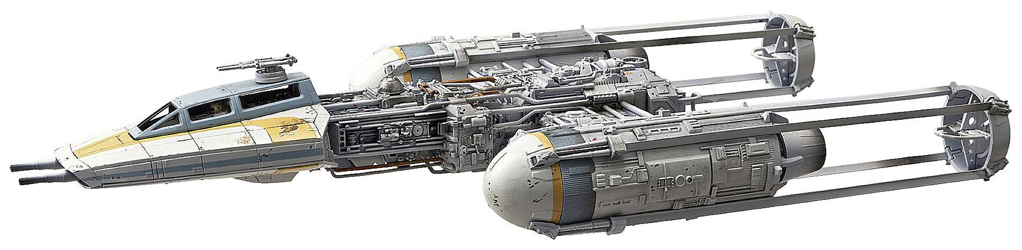 Ein futuristisches Raumschiff mit zwei parallel verlaufenden, zylinderförmigen Triebwerken und einer schlanken, aerodynamischen Kabine.