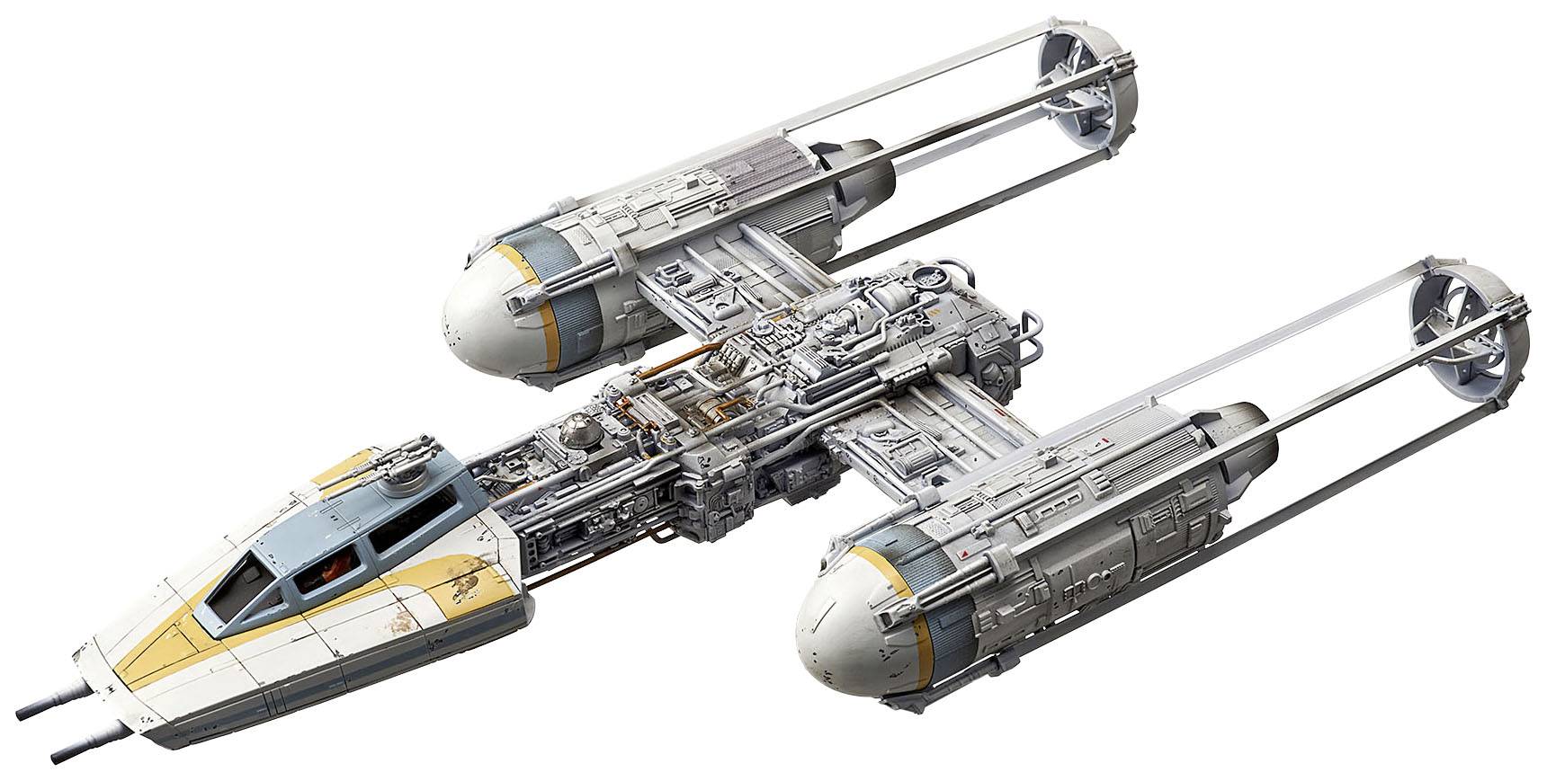 Ein Weltraumjäger mit zwei langen Triebwerken, futuristischem Design und einer schlanken, aggressiven Form, schwebt im Raum.