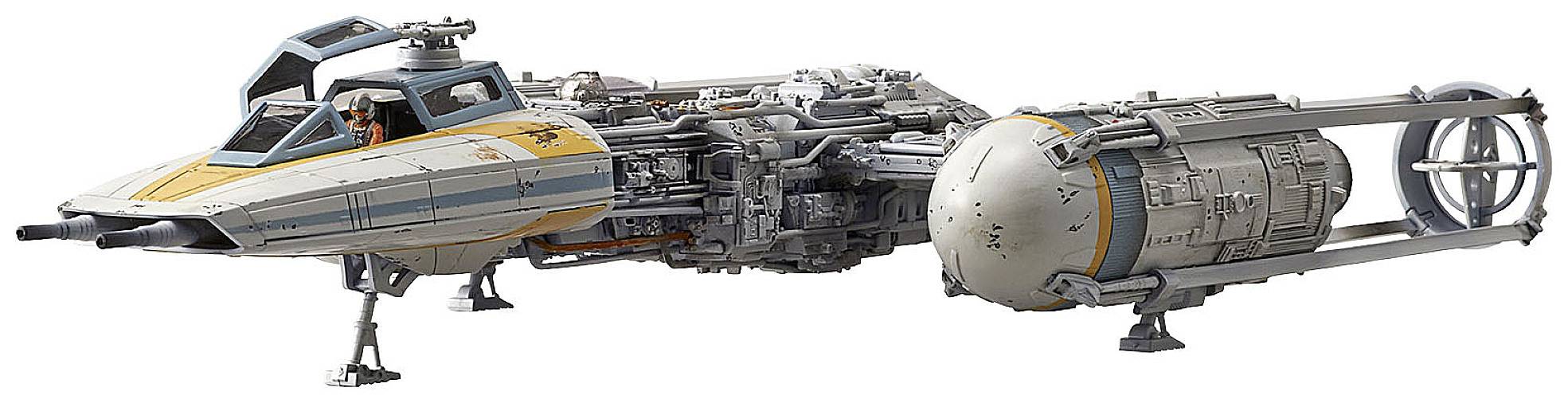 Ein detailliertes Modell eines futuristischen Raumschiffs mit sichtbaren technischen Komponenten, Zwei Rümpfen und einer Raketenstruktur.