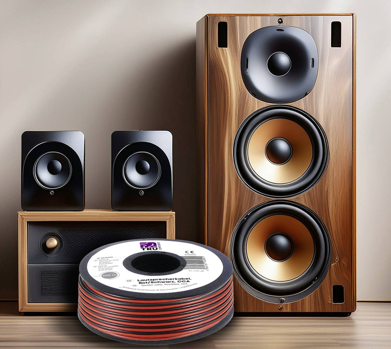 TRU COMPONENTS TC-9202504 Lautsprecherkabel 2 x 0.75mm² Schwarz-Rot 100m