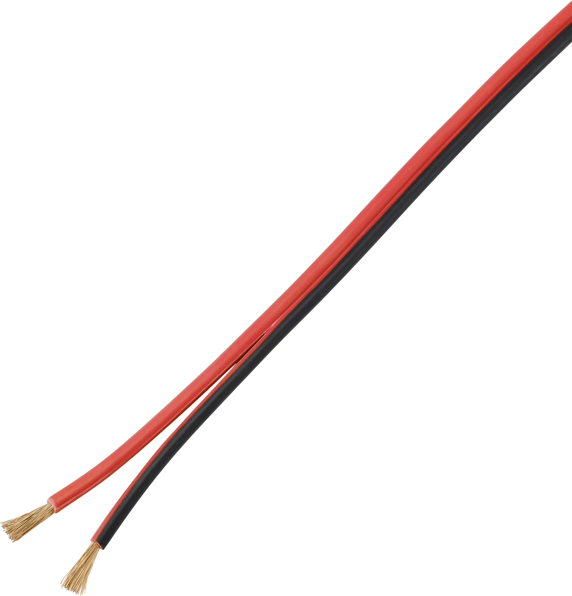 Zwei einzelne elektrische Drähte, ein roter und ein schwarzer, mit jeweils abisolierten Enden.
