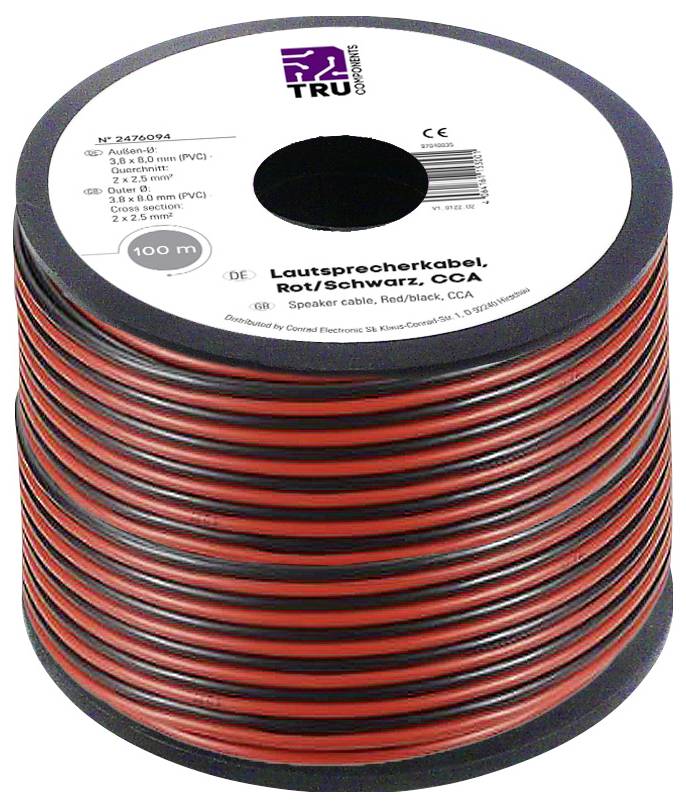 TRU COMPONENTS TC-9202508 Lautsprecherkabel 2 x 2.5mm² Schwarz-Rot 100m
