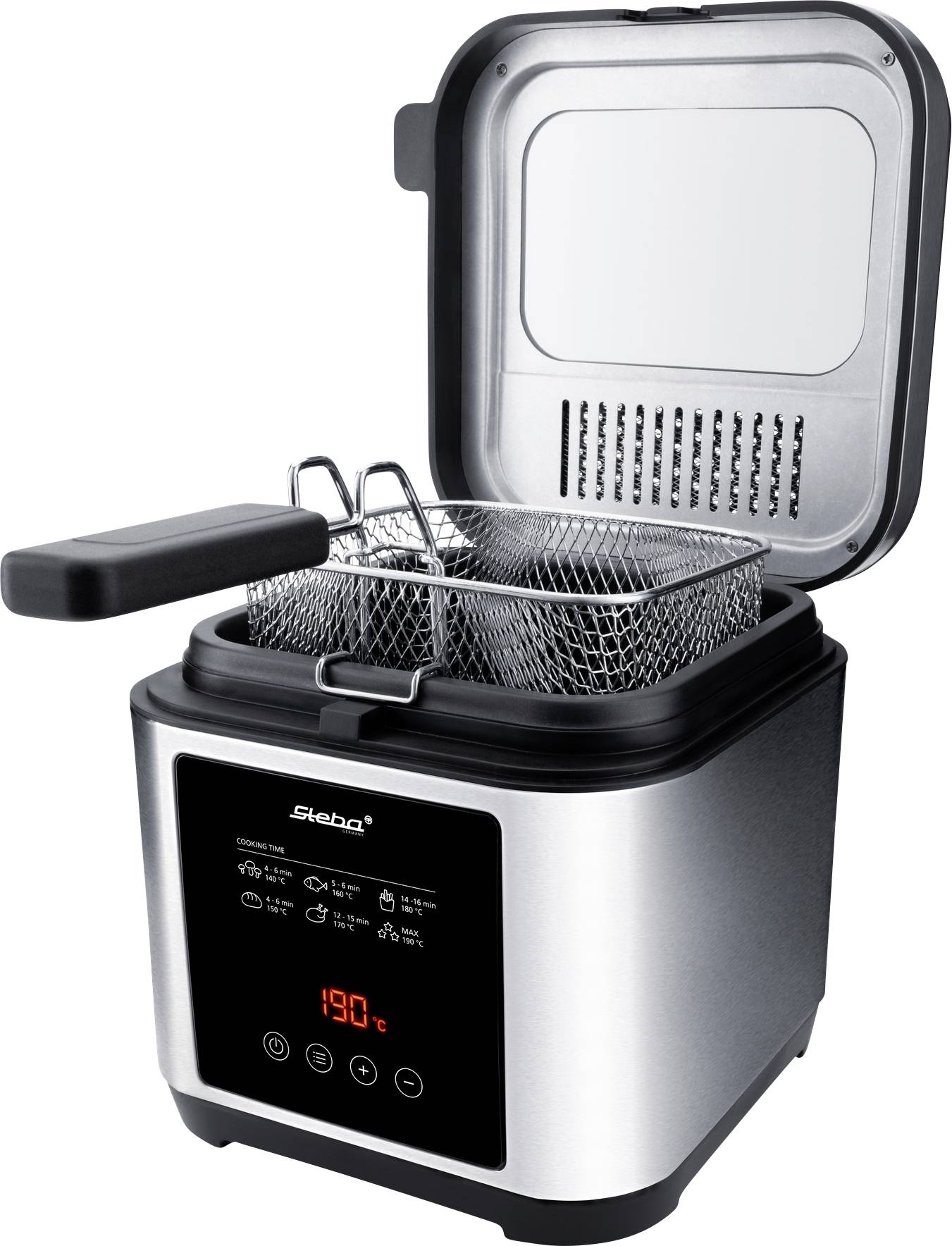 Steba DF 150 Fritteuse 2.5l 1200W Timerfunktion, stufenloser Temperaturregler, mit Display Edelstahl, Schwarz