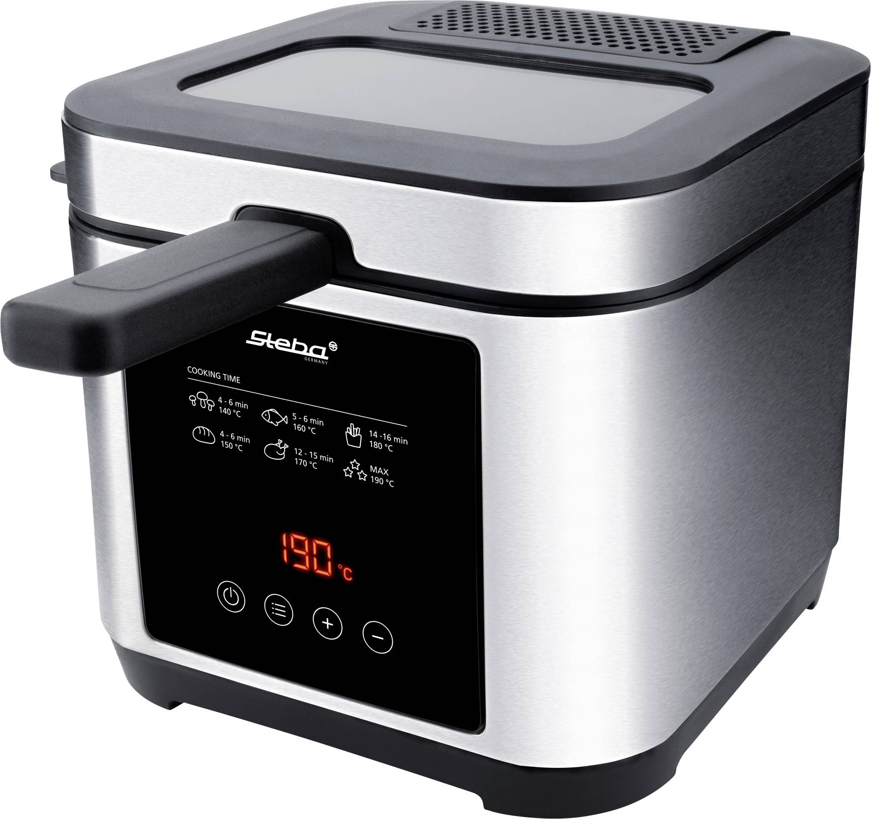 Steba DF 150 Fritteuse 2.5l 1200W Timerfunktion, stufenloser Temperaturregler, mit Display Edelstahl, Schwarz