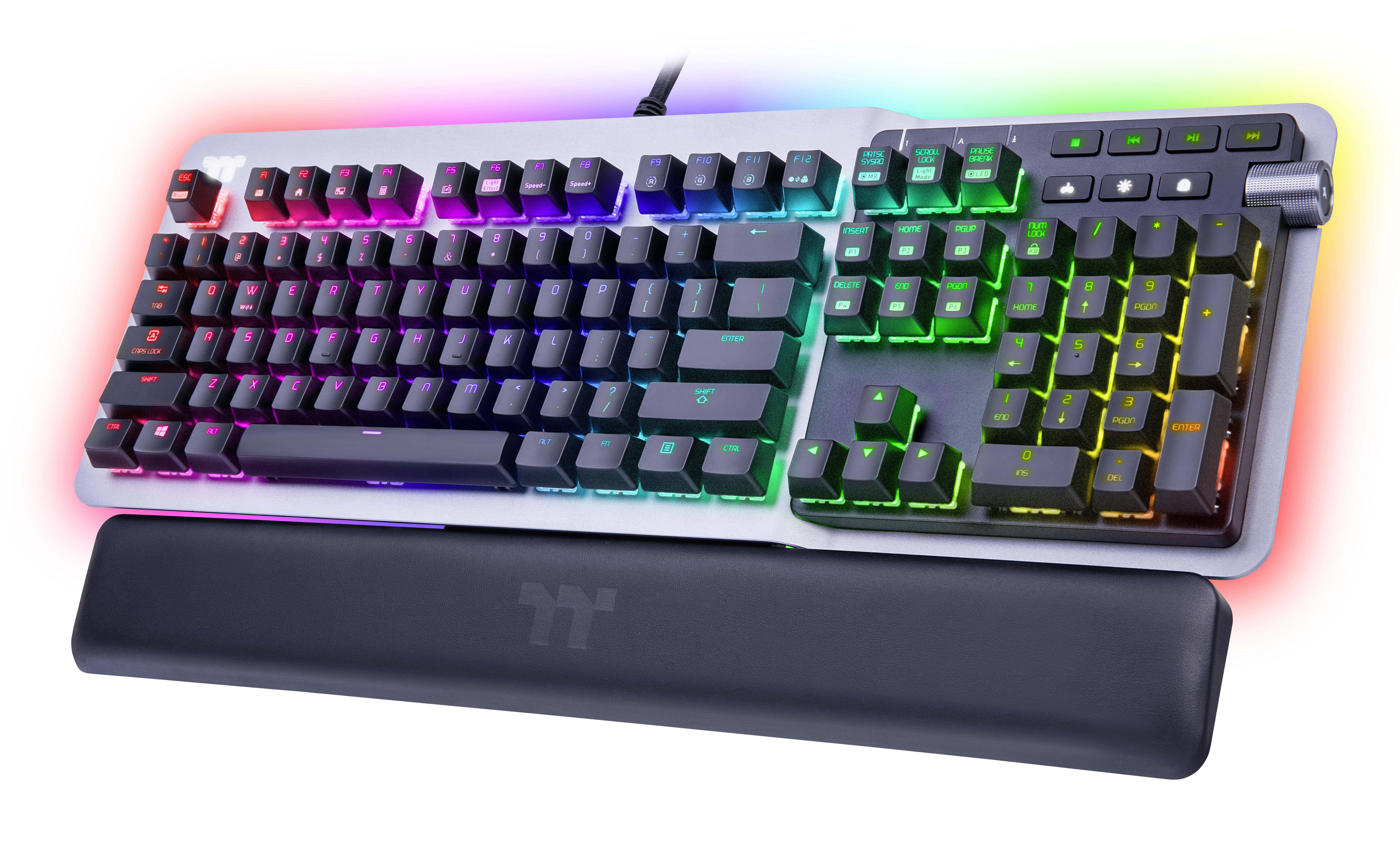 Thermaltake Agent K5 Blue Switch (GER) Kabelgebunden Gaming-Tastatur Deutsch, QWERTZ Titanium Beleuchtet