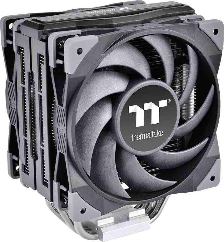 Luftkühler von Thermaltake mit großem Lüfter und Kühlrippen. Designed zur Kühlung von Computerprozessoren.