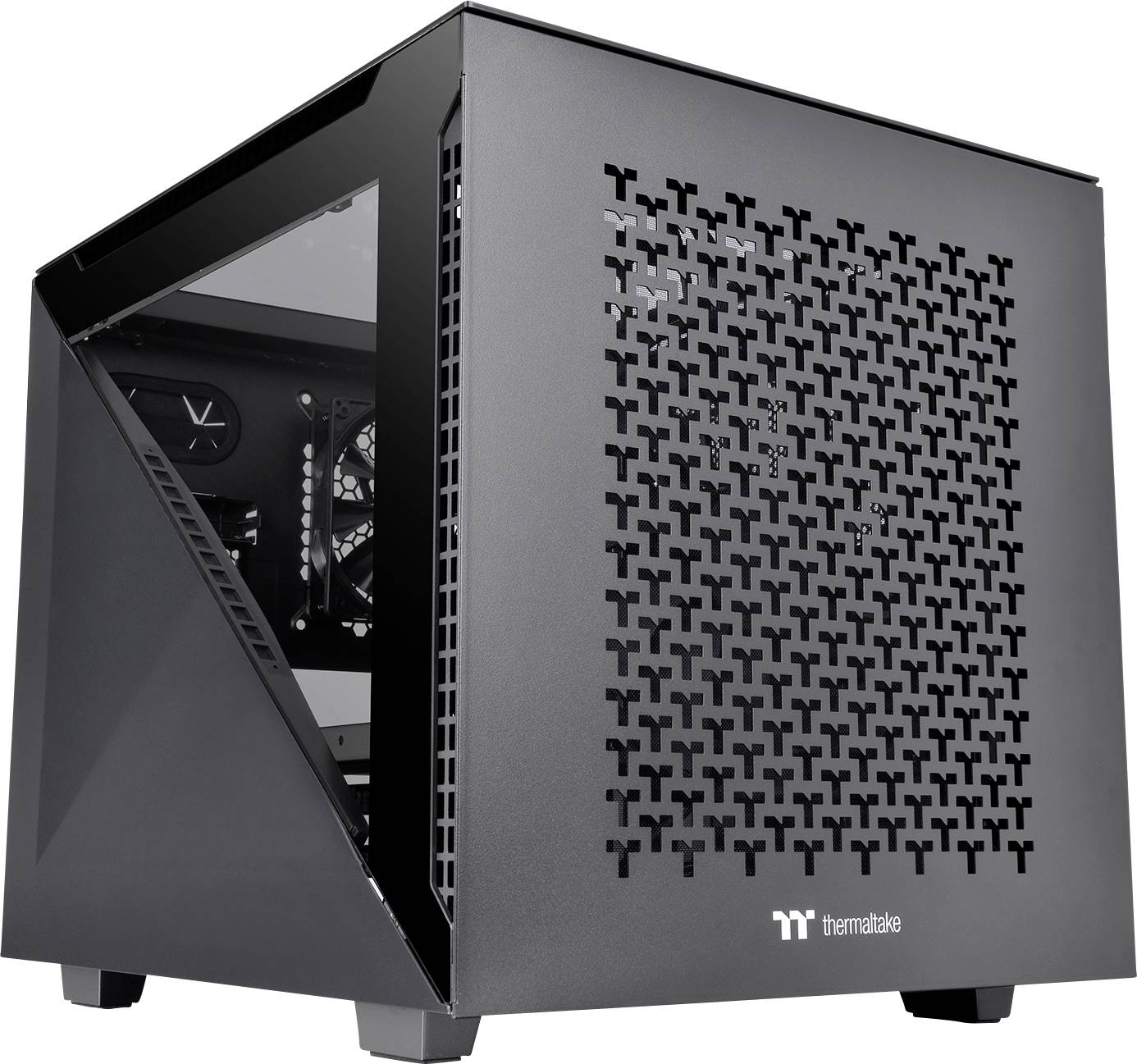 Thermaltake Divider 200 TG Air Black Micro-Tower PC-Gehäuse Schwarz 2 vorinstallierte Lüfter, Seite