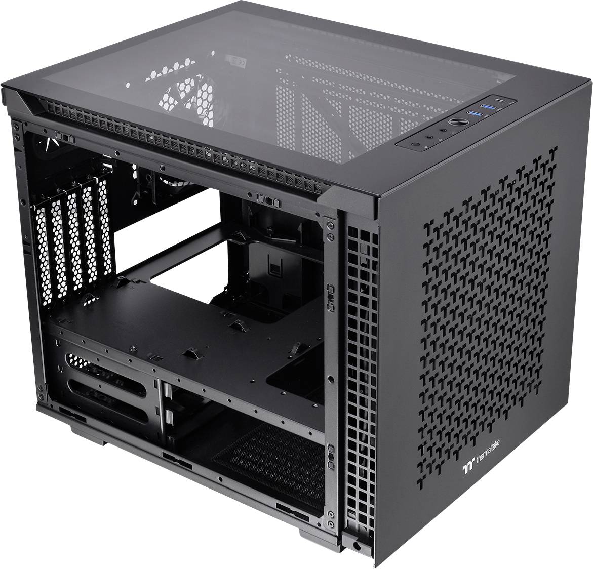 Thermaltake Divider 200 TG Air Black Micro-Tower PC-Gehäuse Schwarz 2 vorinstallierte Lüfter, Seitenfenster, Staubfilter