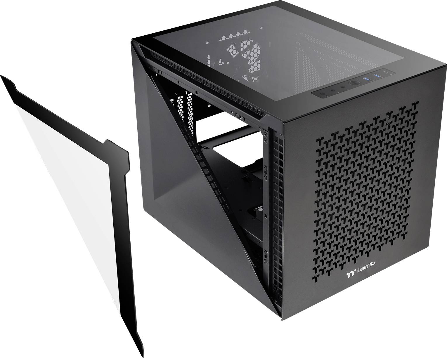 Thermaltake Divider 200 TG Air Black Micro-Tower PC-Gehäuse Schwarz 2 vorinstallierte Lüfter, Seitenfenster, Staubfilter