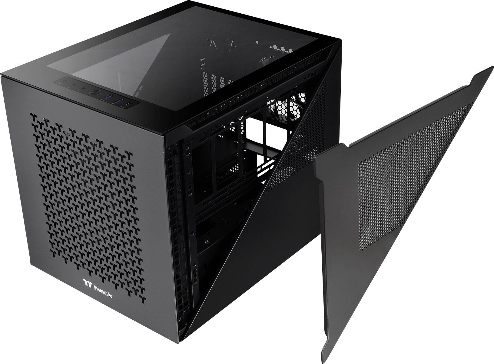 Thermaltake Divider 200 TG Air Black Micro-Tower PC-Gehäuse Schwarz 2 vorinstallierte Lüfter, Seitenfenster, Staubfilter