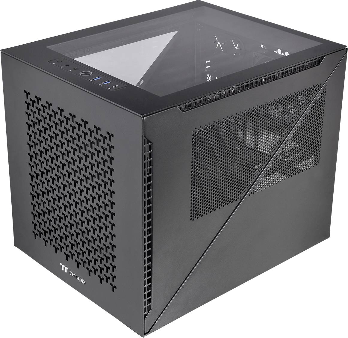 Thermaltake Divider 200 TG Air Black Micro-Tower PC-Gehäuse Schwarz 2 vorinstallierte Lüfter, Seitenfenster, Staubfilter