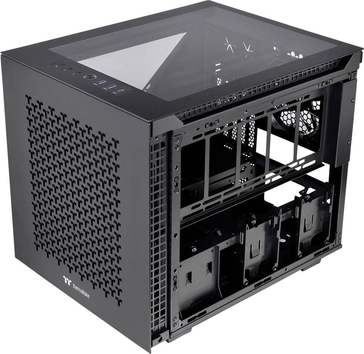 Thermaltake Divider 200 TG Air Black Micro-Tower PC-Gehäuse Schwarz 2 vorinstallierte Lüfter, Seitenfenster, Staubfilter
