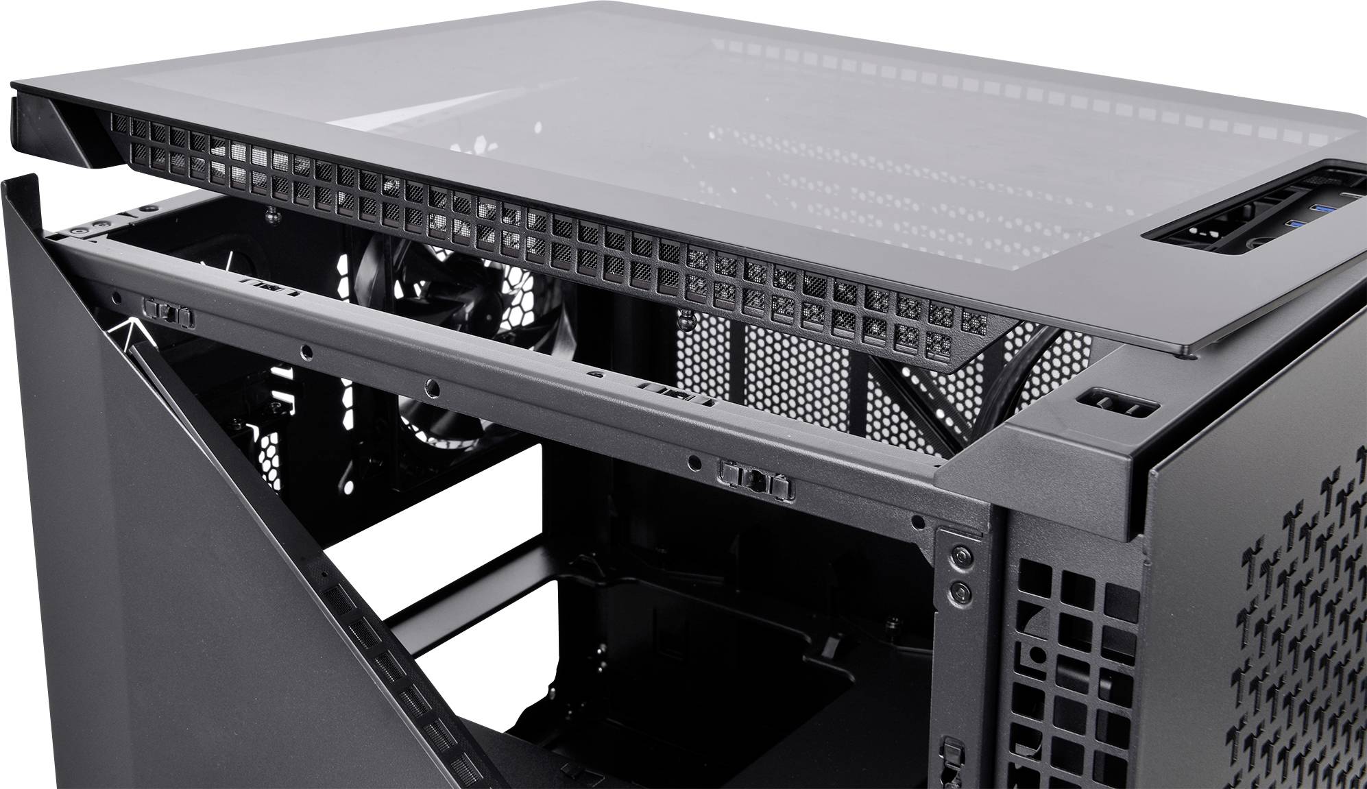 Thermaltake Divider 200 TG Air Black Micro-Tower PC-Gehäuse Schwarz 2 vorinstallierte Lüfter, Seitenfenster, Staubfilter