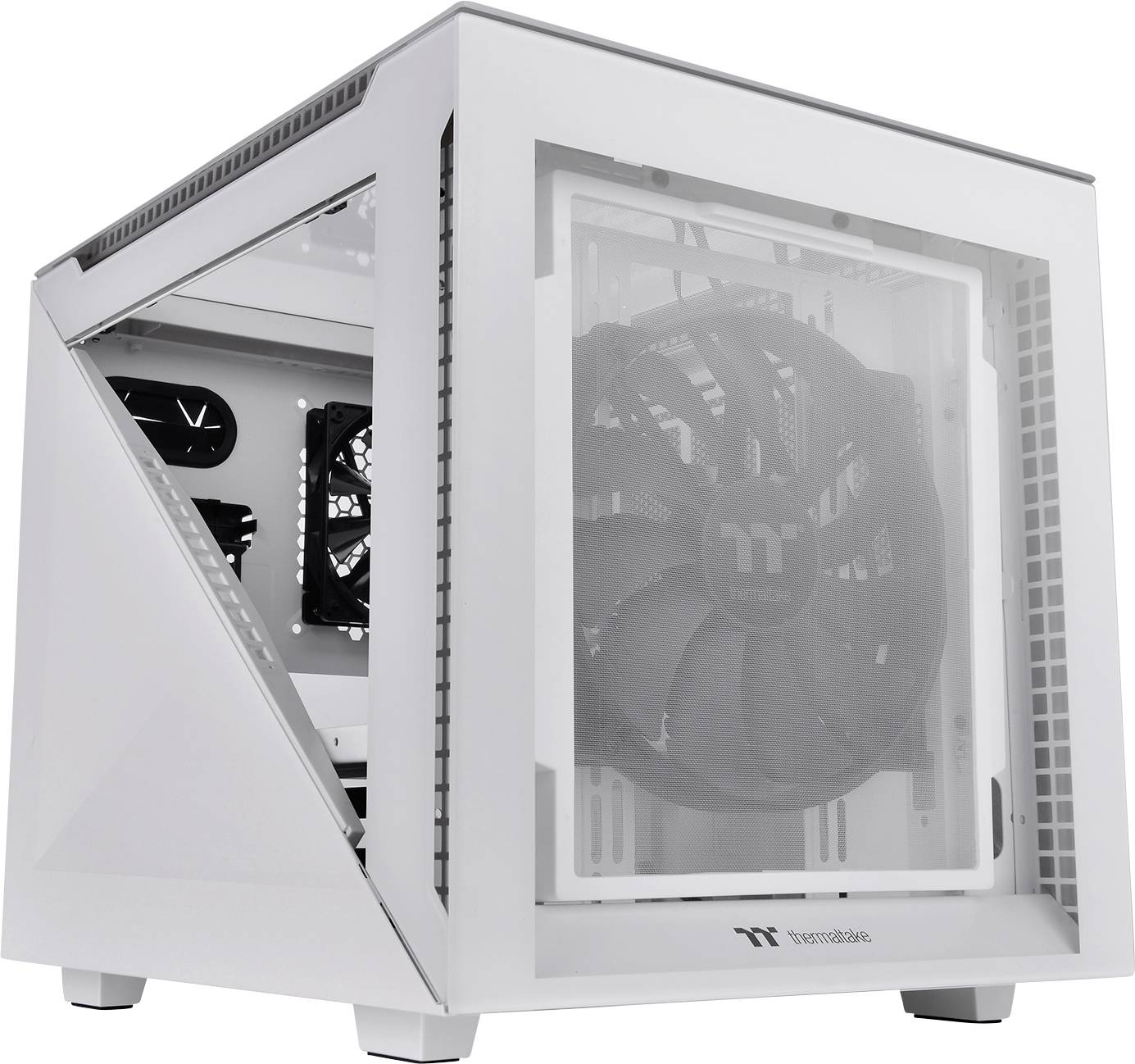 Thermaltake Divider 200 TG Snow Micro-Tower PC-Gehäuse Weiß 2 vorinstallierte Lüfter, Seitenfenster, Staubfilter