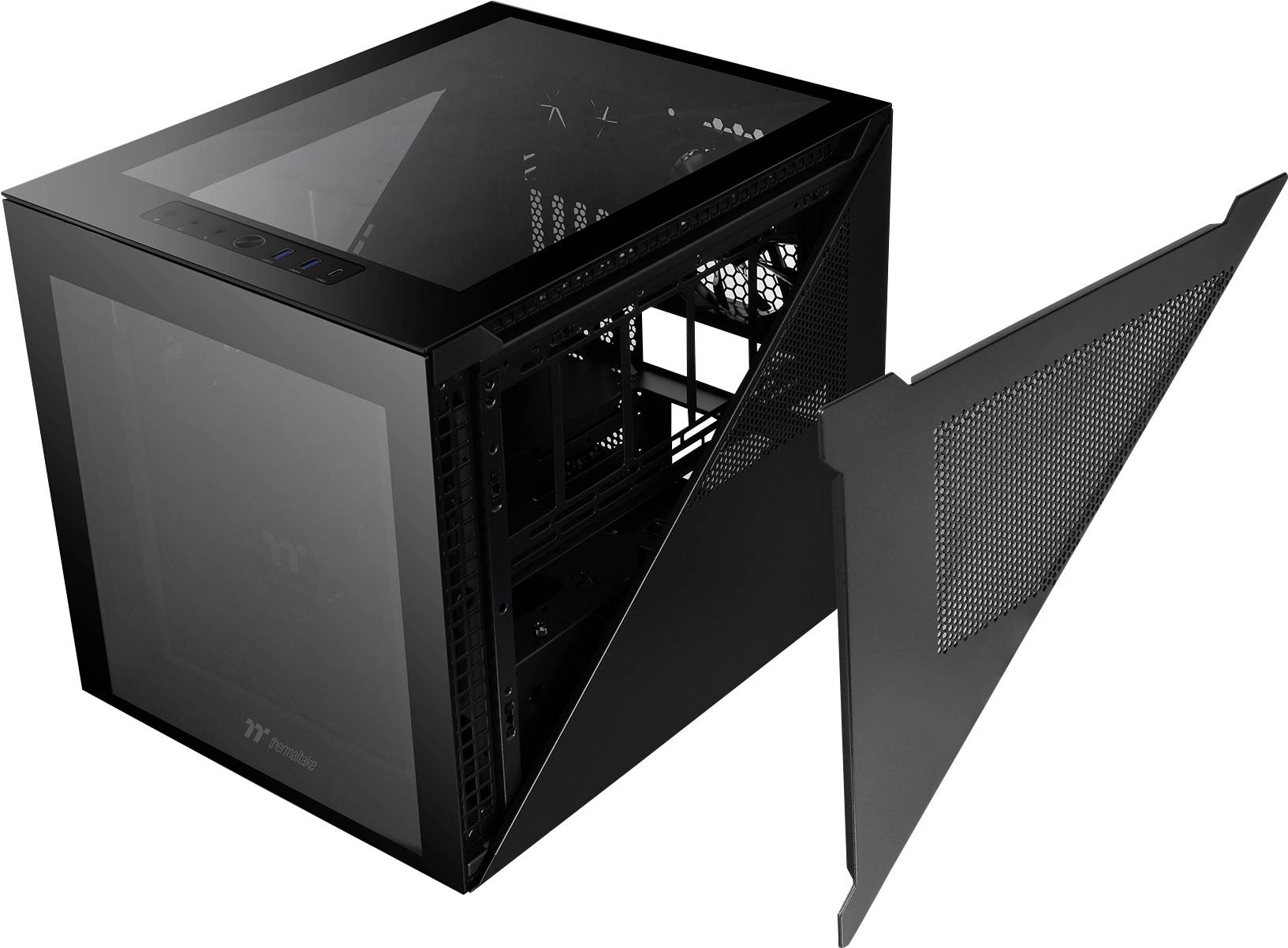 Thermaltake Divider 200 TG Black Micro-Tower PC-Gehäuse Schwarz 2 vorinstallierte Lüfter, Seitenfen