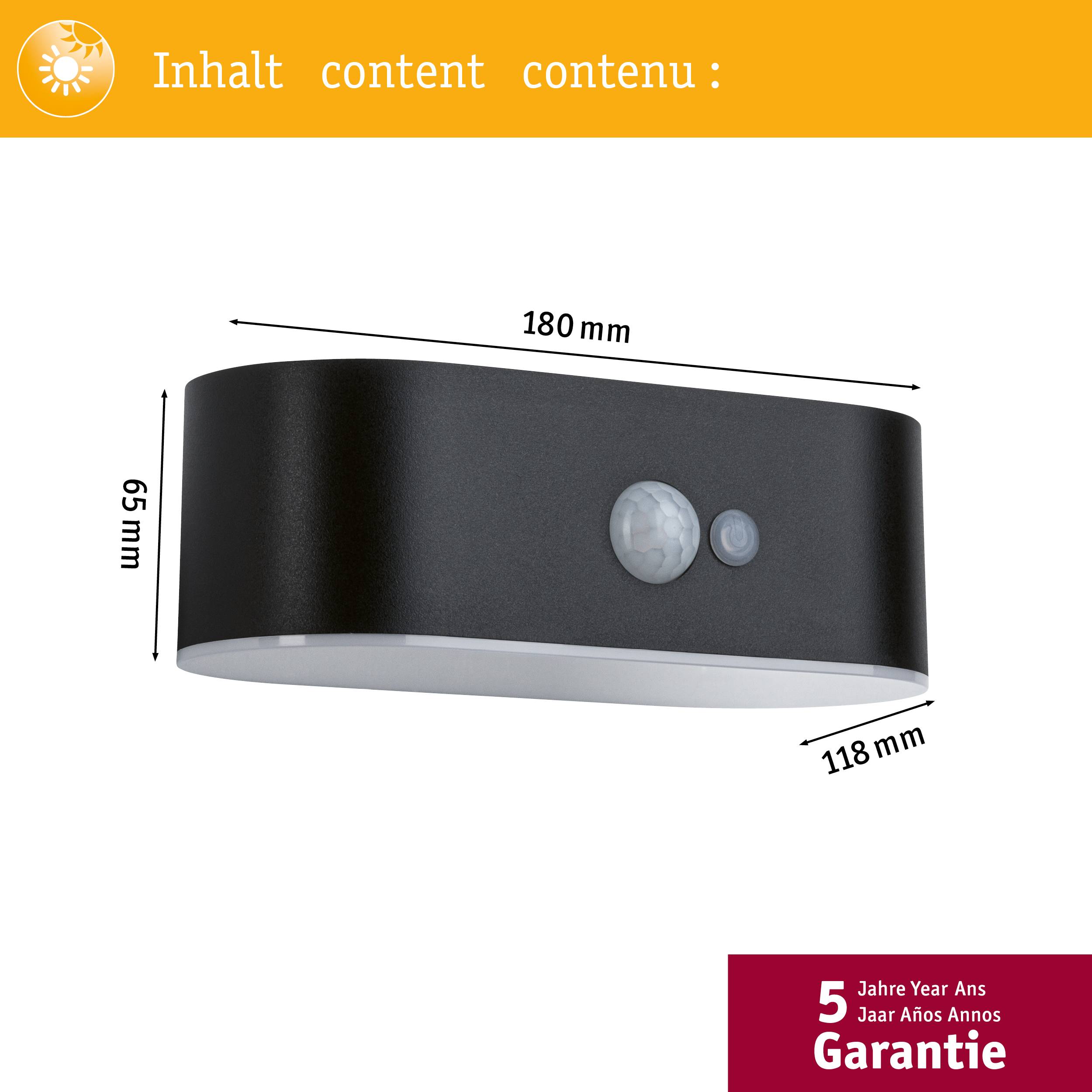 Paulmann 94571 Ayda Solar-Wandlampe 5.5W Warmweiß Schwarz