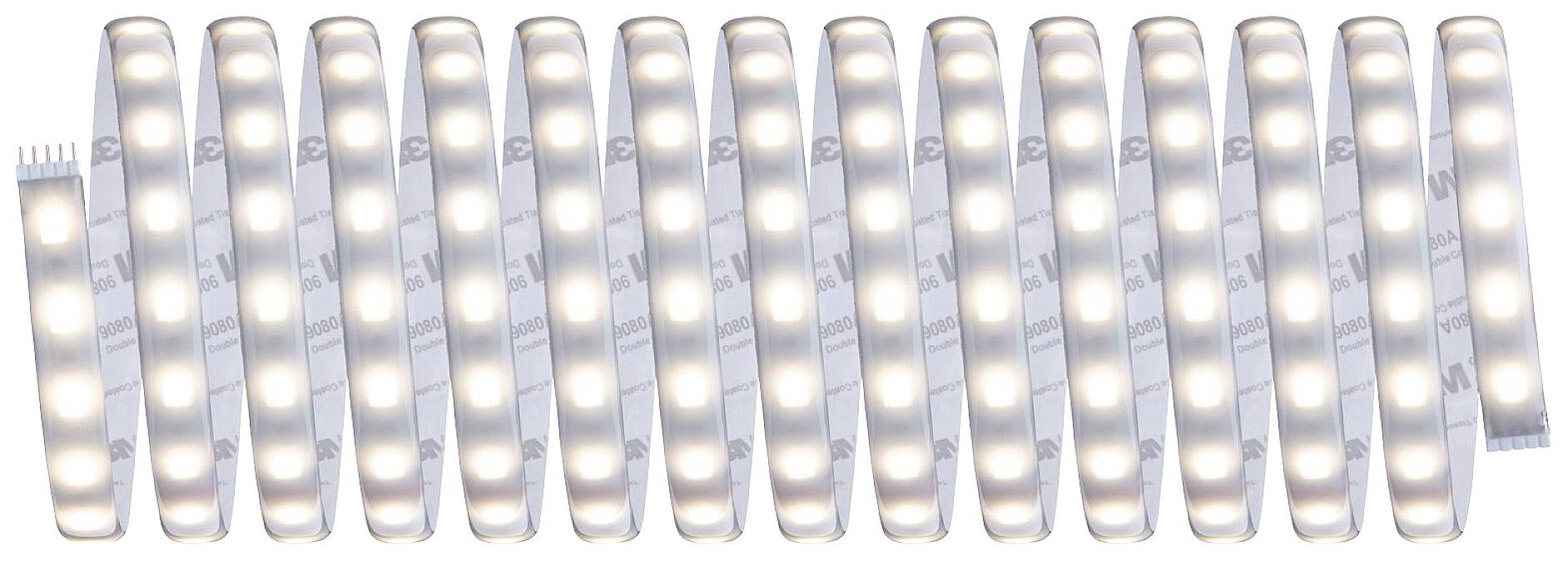 Mehrere weiße LED-Streifen, parallel nebeneinander angeordnet, leuchten hell.
