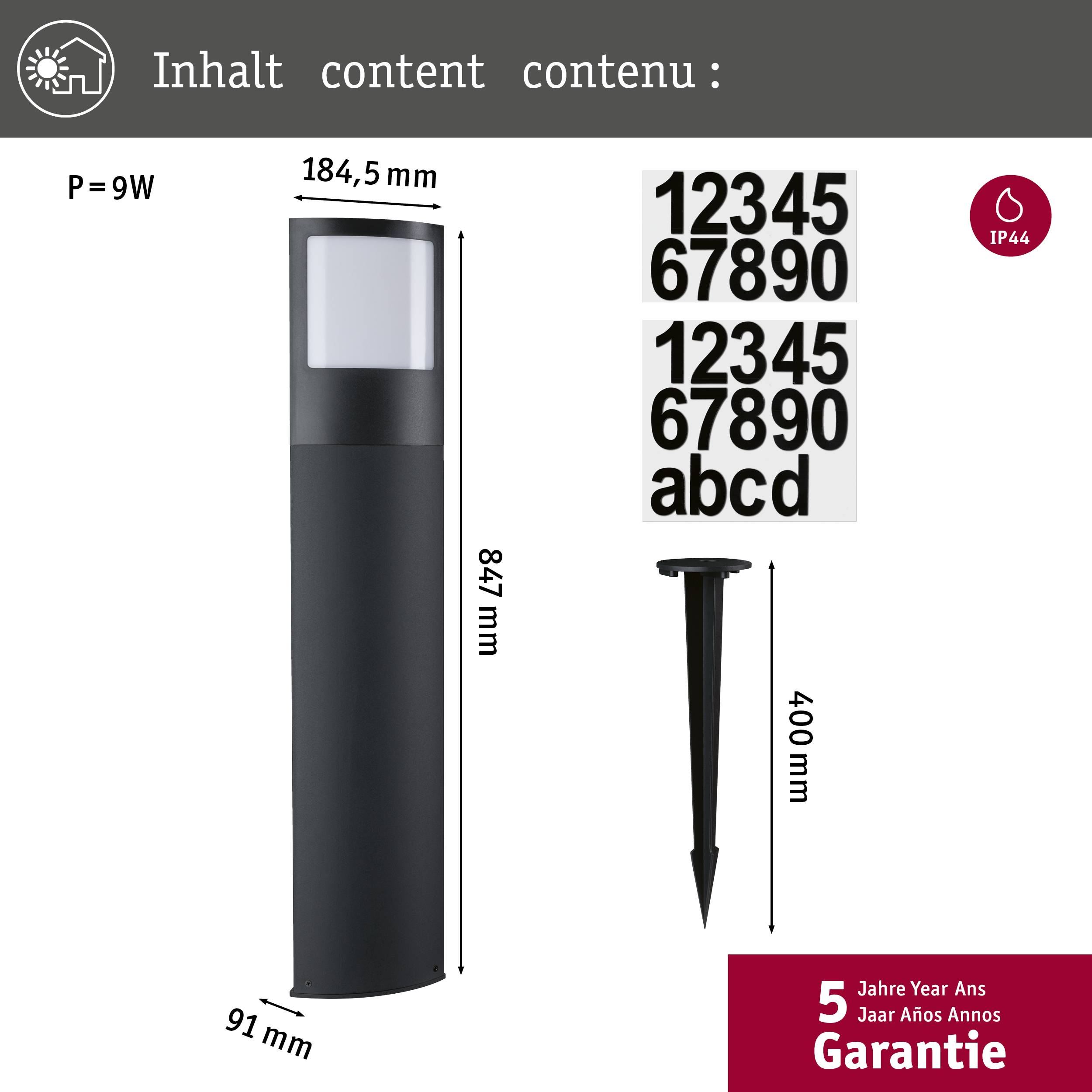 Paulmann 94514 LED-Pollerleuchte Anthrazit