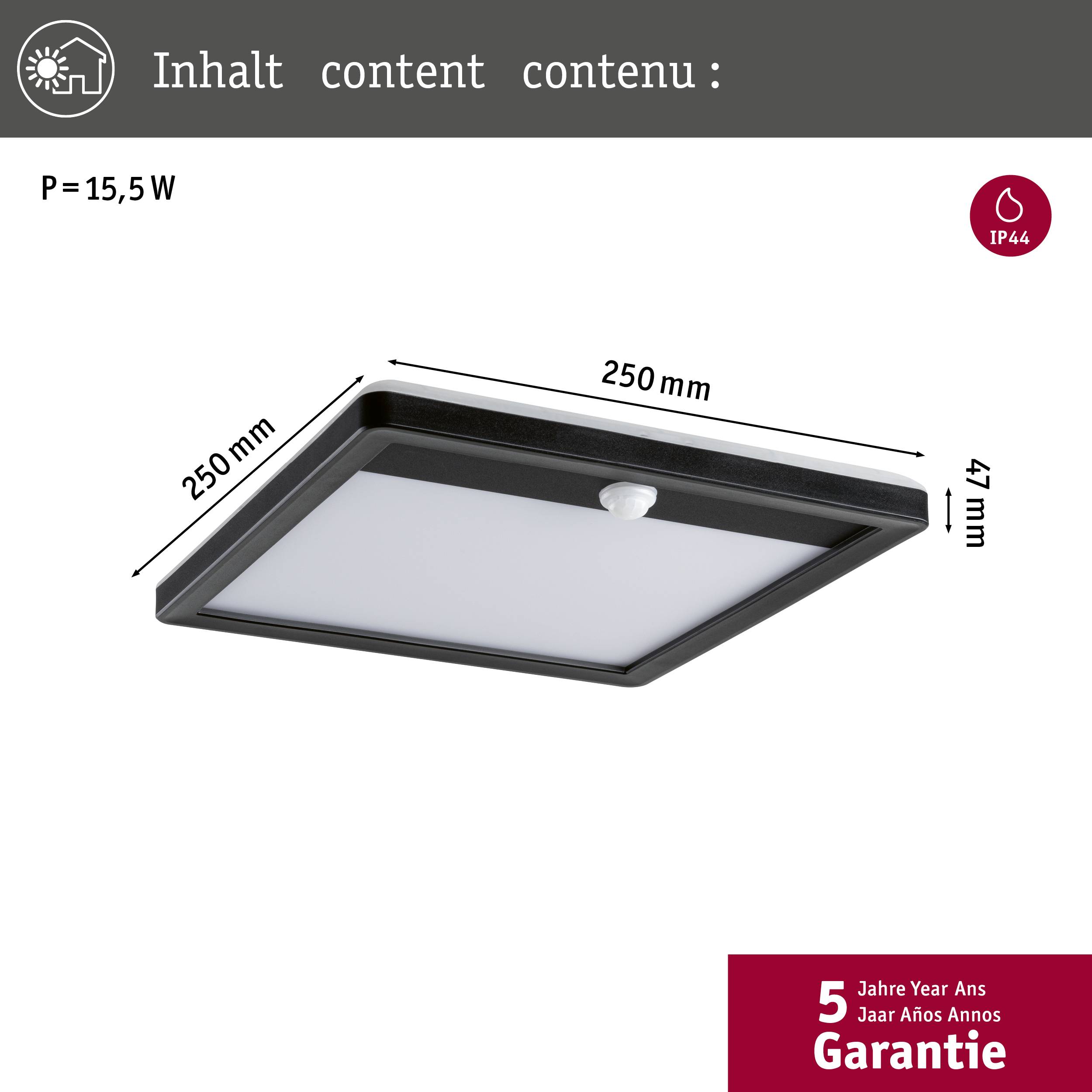 Paulmann Lamina PIR 94665 LED-Außenwandleuchte mit Bewegungsmelder 15W Schwarz