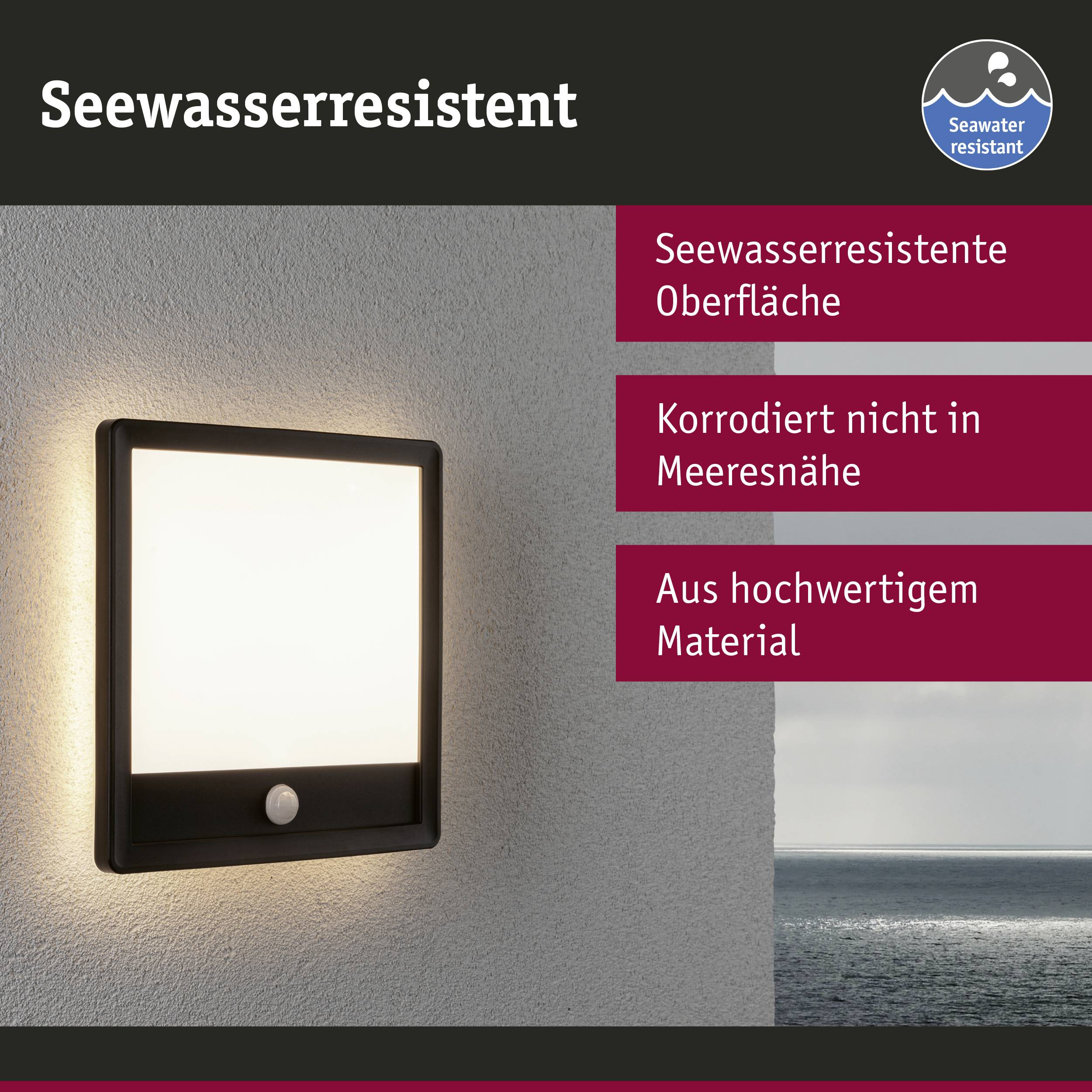 Paulmann Lamina PIR 94665 LED-Außenwandleuchte mit Bewegungsmelder 15W Schwarz