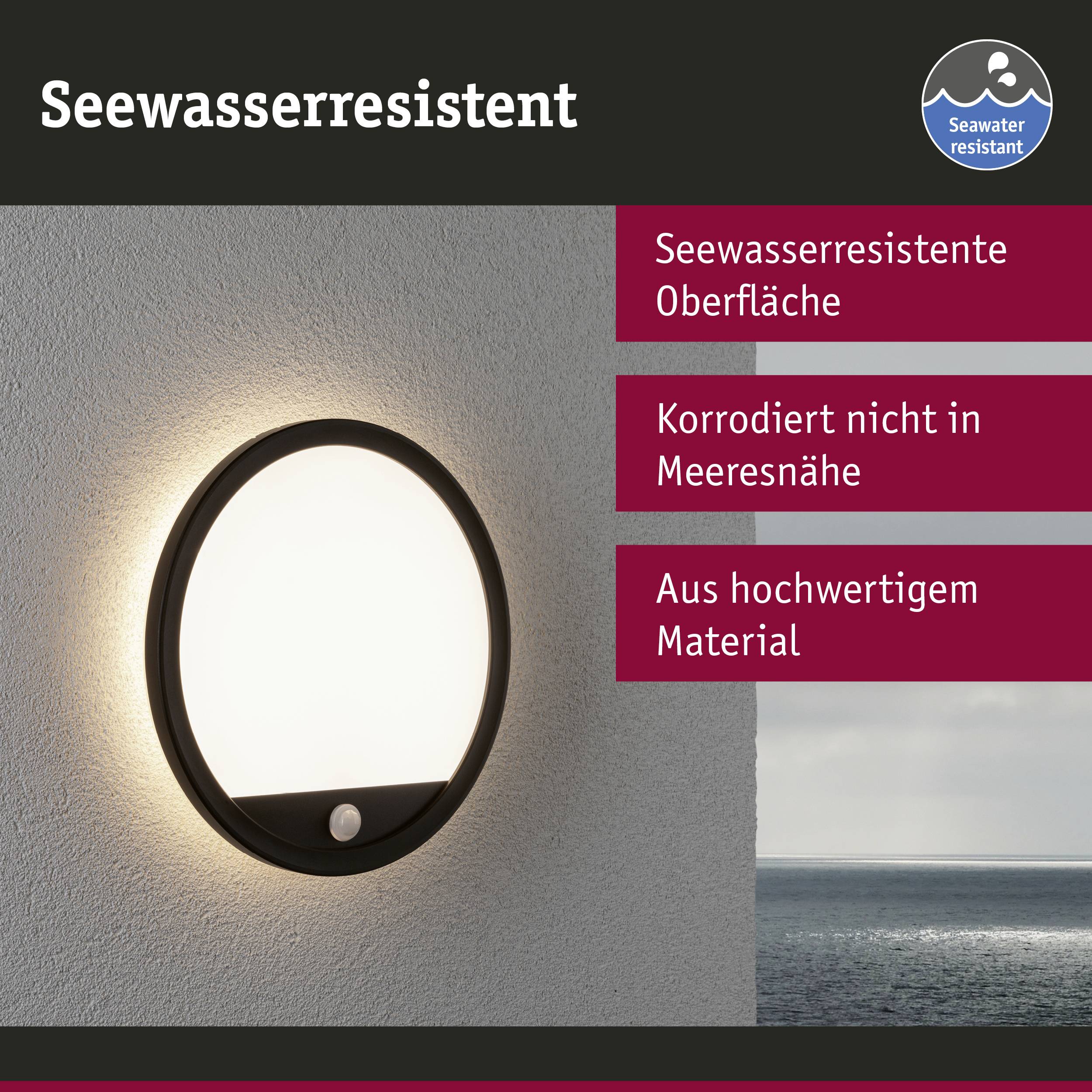 Paulmann Lamina PIR 94664 LED-Außenwandleuchte mit Bewegungsmelder 15W Schwarz