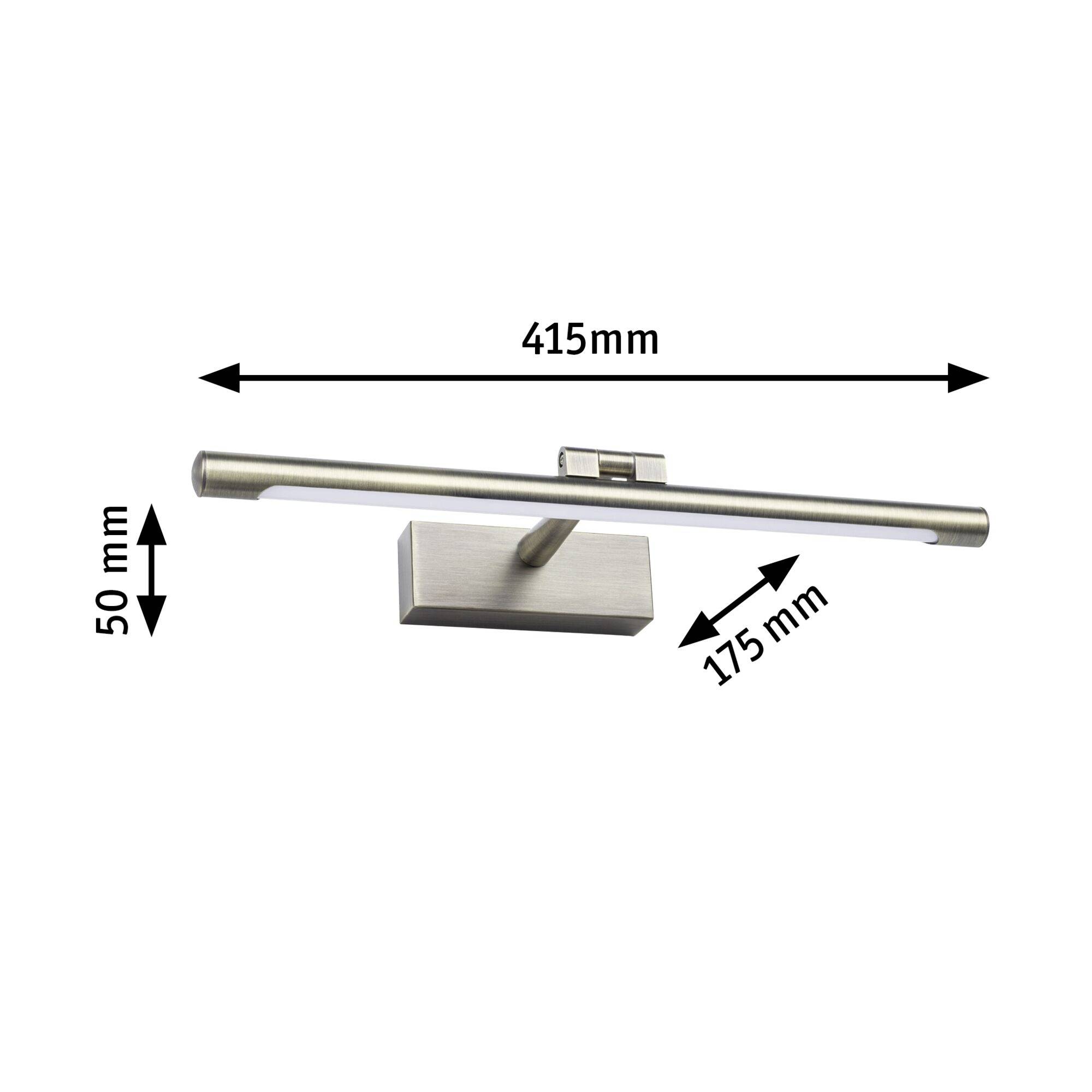 Wandleuchte aus Metall, silberfarben, L-förmig. Maße: Breite 415 mm, Höhe 50 mm, Tiefe 175 mm. Design für moderne Inneneinrichtung.