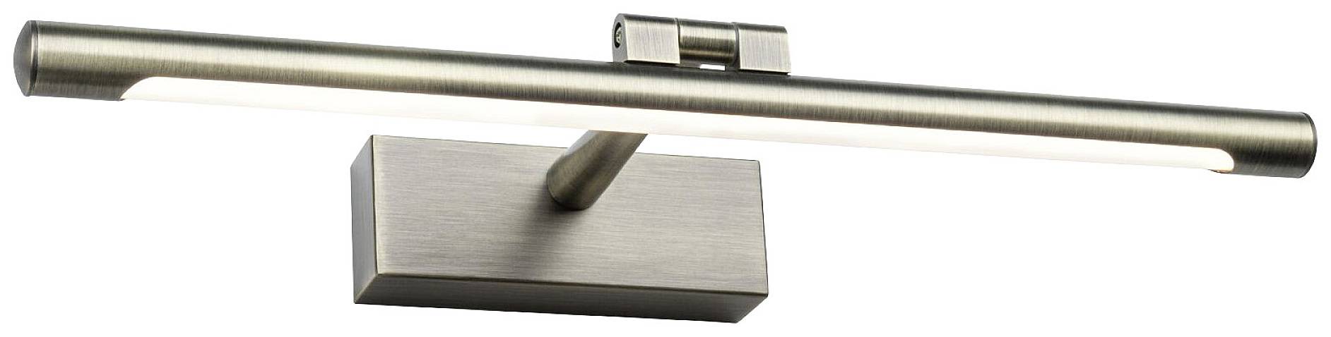 Silberne LED-Wandleuchte mit rechteckiger Wandhalterung, die sich durch ein modernes, schlankes Design auszeichnet.