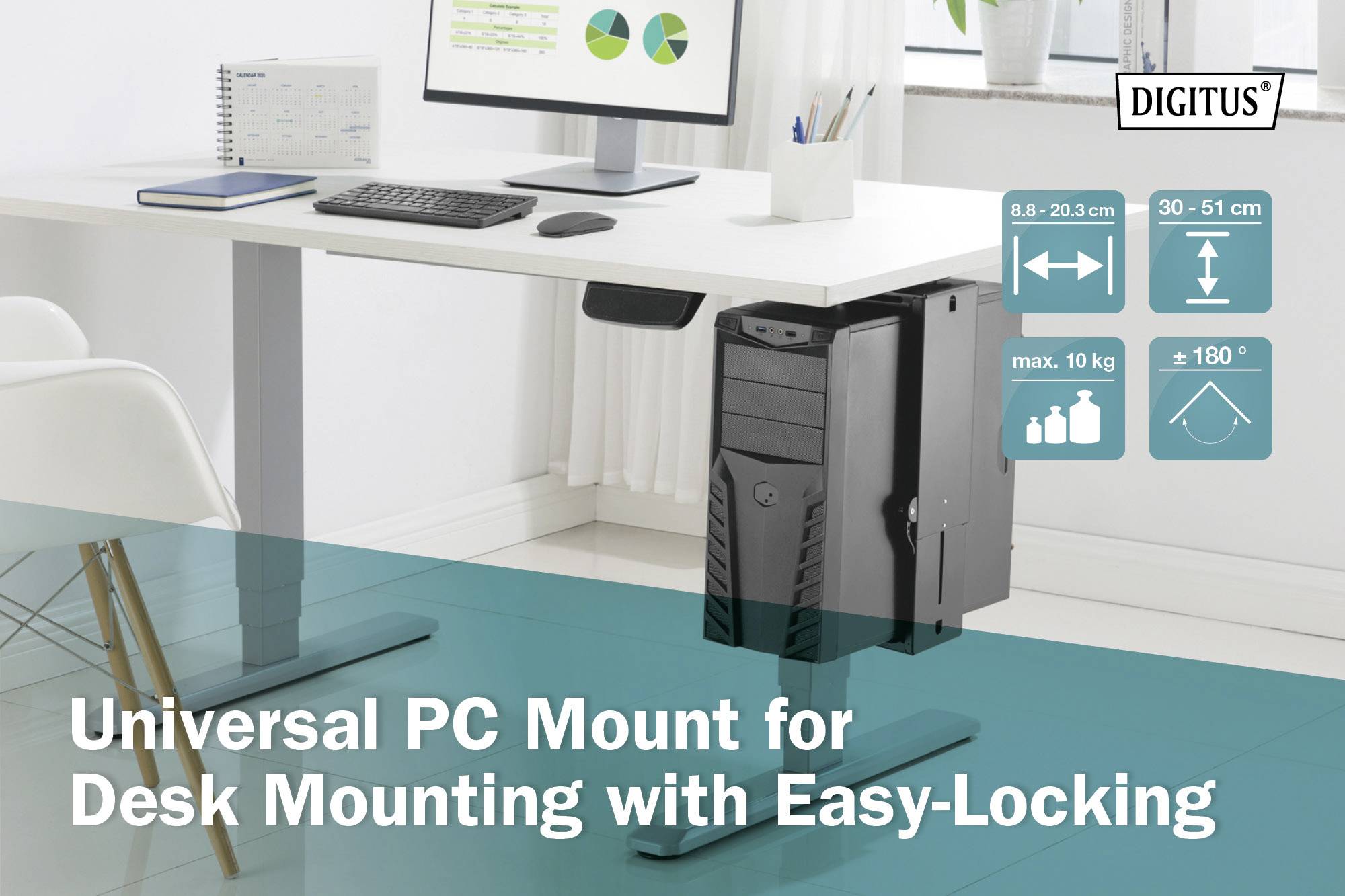 Digitus PC Halterung Festgeschraubt, Festmontage, Untertisch DA-90411 DA-90411 Schwarz (RAL 9005), Schwarz