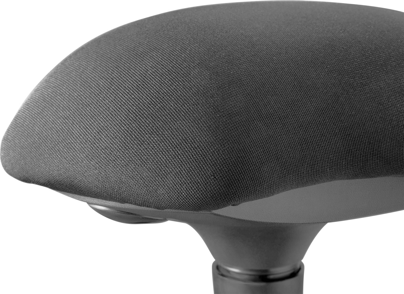 Ergonomische graue Armlehne eines Bürostuhls mit gepolstertem Stoffbezug.