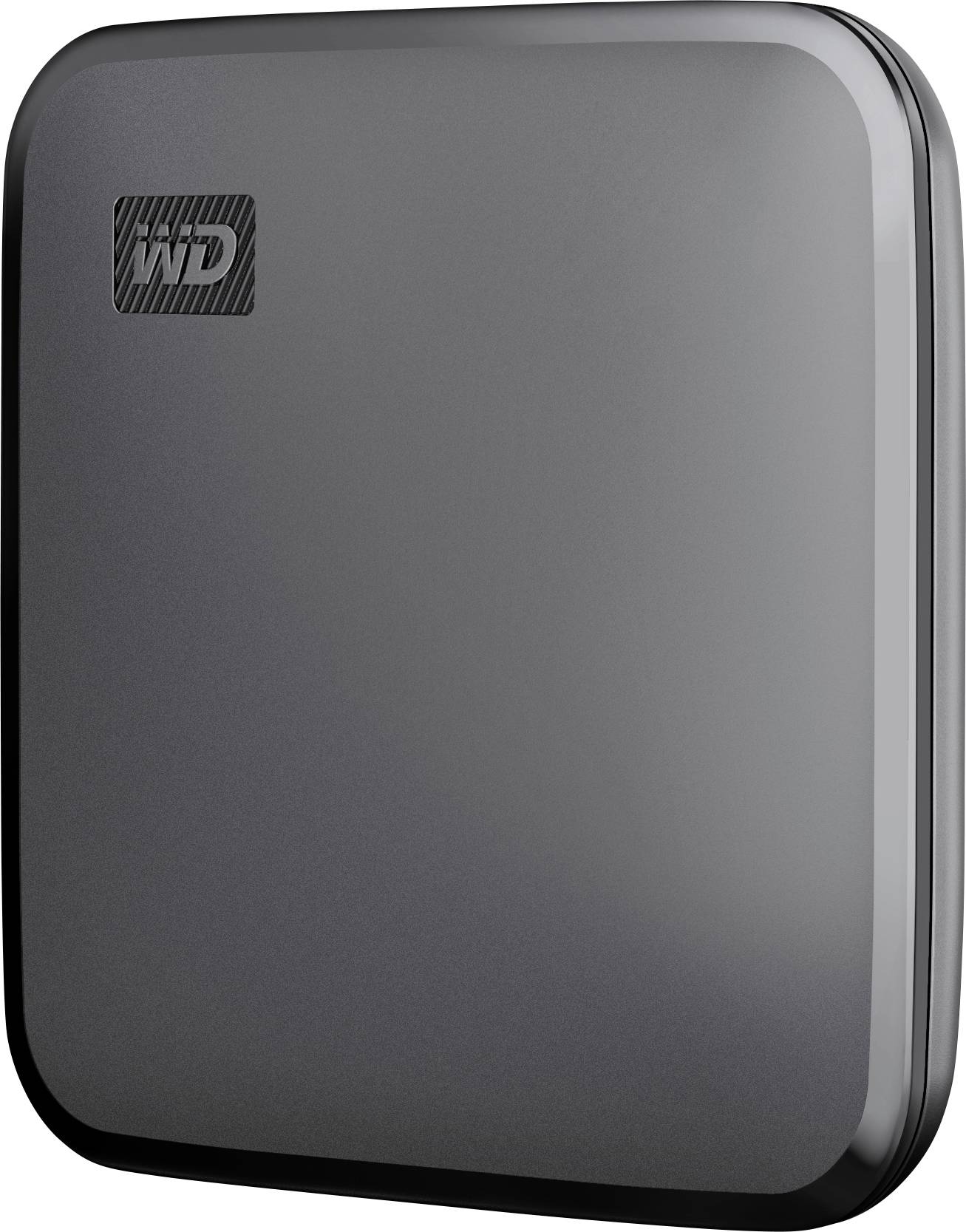 Externe Festplatte von Western Digital in Schwarz, stehend abgebildet.