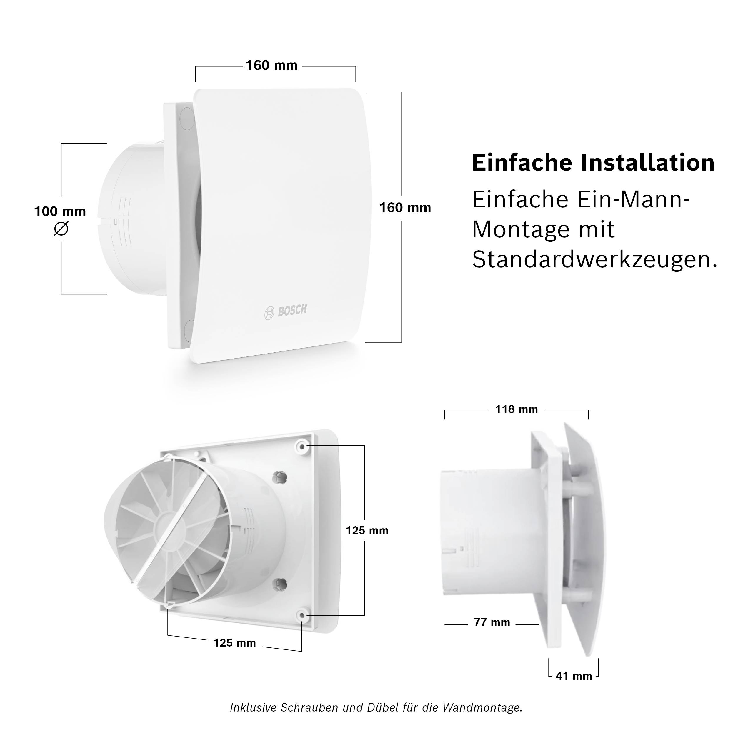 Bosch Home Comfort Fan 1500DH W125 Wandlüfter 230V 182 m³/h 125mm