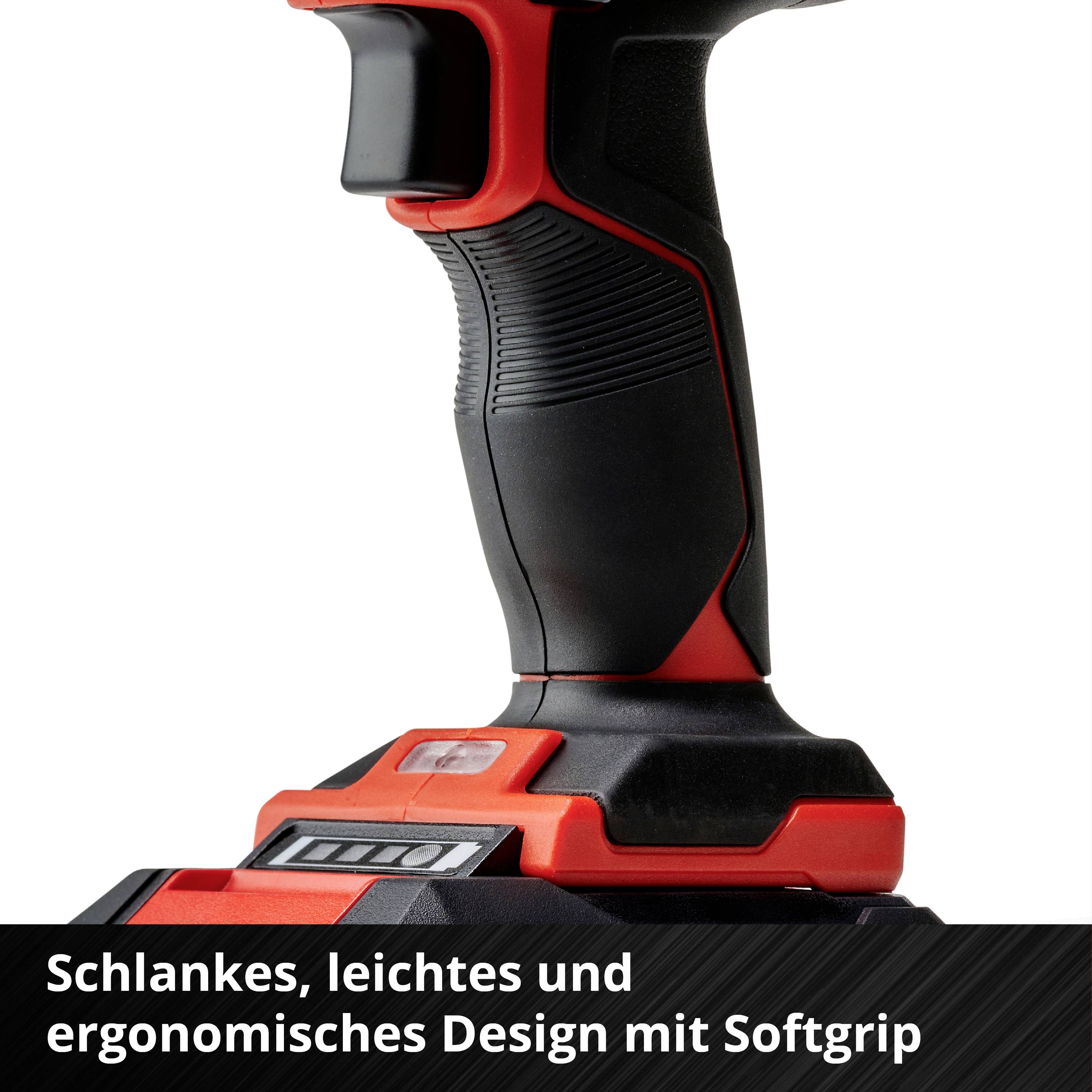 Akkuschrauber mit ergonomischem Design und Softgriff. Schlank und leicht für einfachen Gebrauch.
