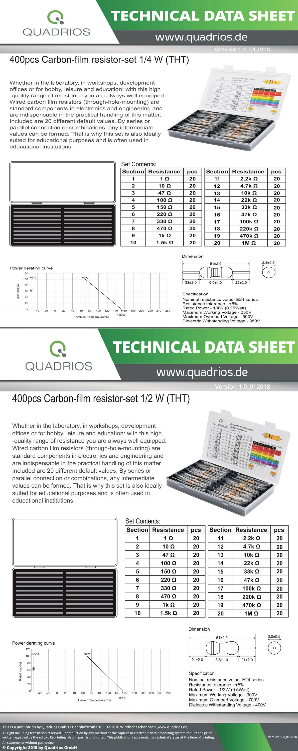 Quadrios 2109P137 2109P137 Kohleschicht-Widerstand Sortiment axial bedrahtet 800St.