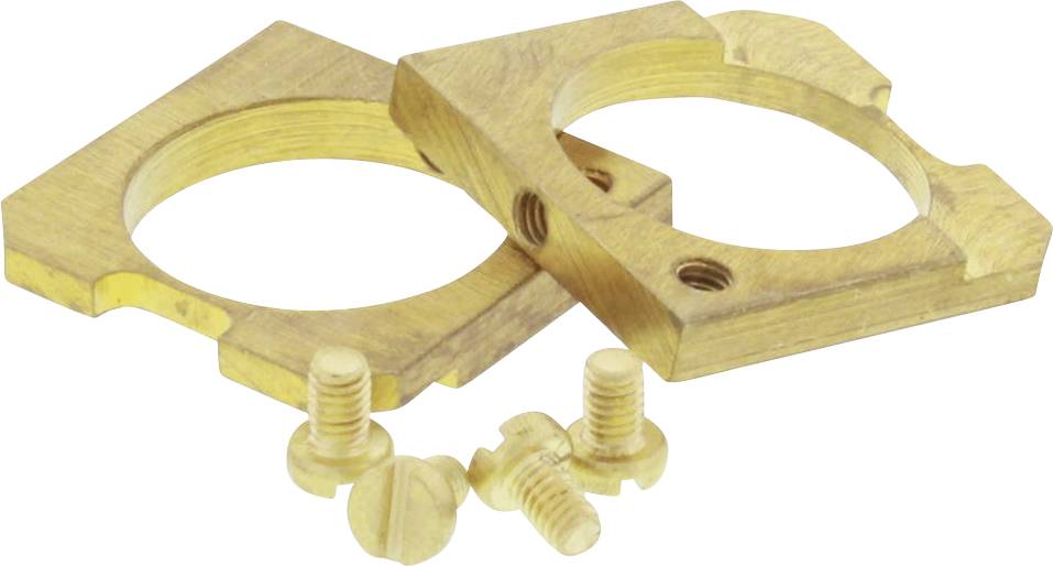 Zwei Holzringe liegen überkreuzt. Davor drei kleine Schrauben.