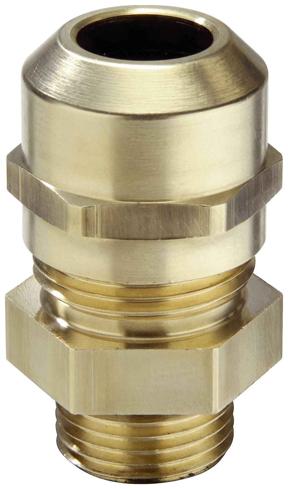 Metallkabelverschraubung aus Messing, zylindrische Form, für sichere Kabelbefestigung und Schutz vor Staubeintritt.