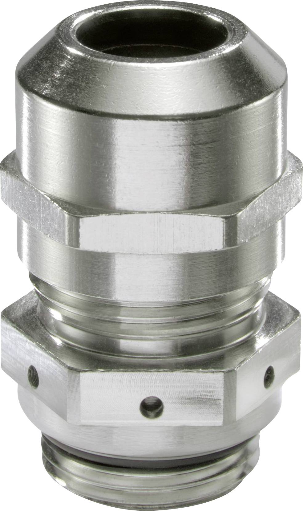 Metallkabelverschraubung mit sechseckigem Schraubkopf und zylindrischem Körper, geeignet für Industrieverkabelung.