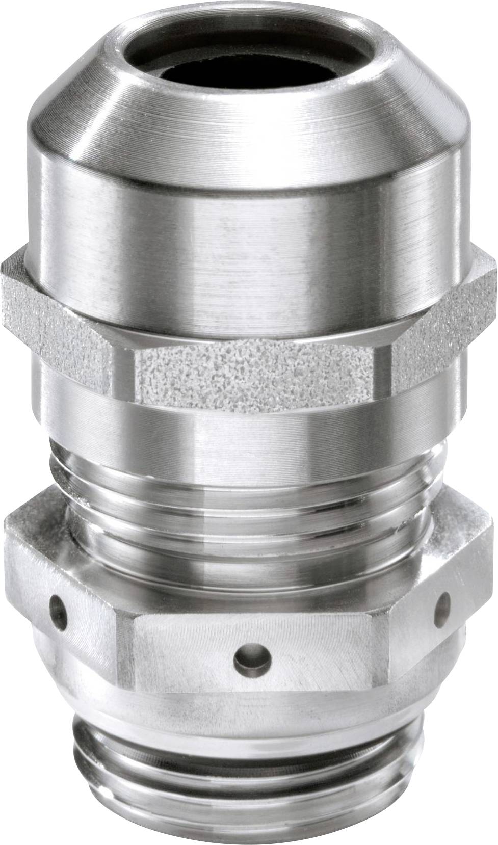 Metallischer Kabelverschraubung: zylindrisches Design mit Schraubgewinde, für sichere Kabelbefestigung in technischen Anwendungen.