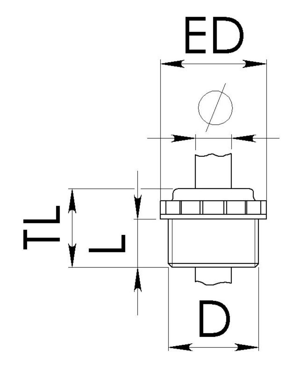 Diagramm eines technischen Bauteils mit Markierungen: ED, TL und D. Zeigt Abmessungen und Details der Anschlussstellen.