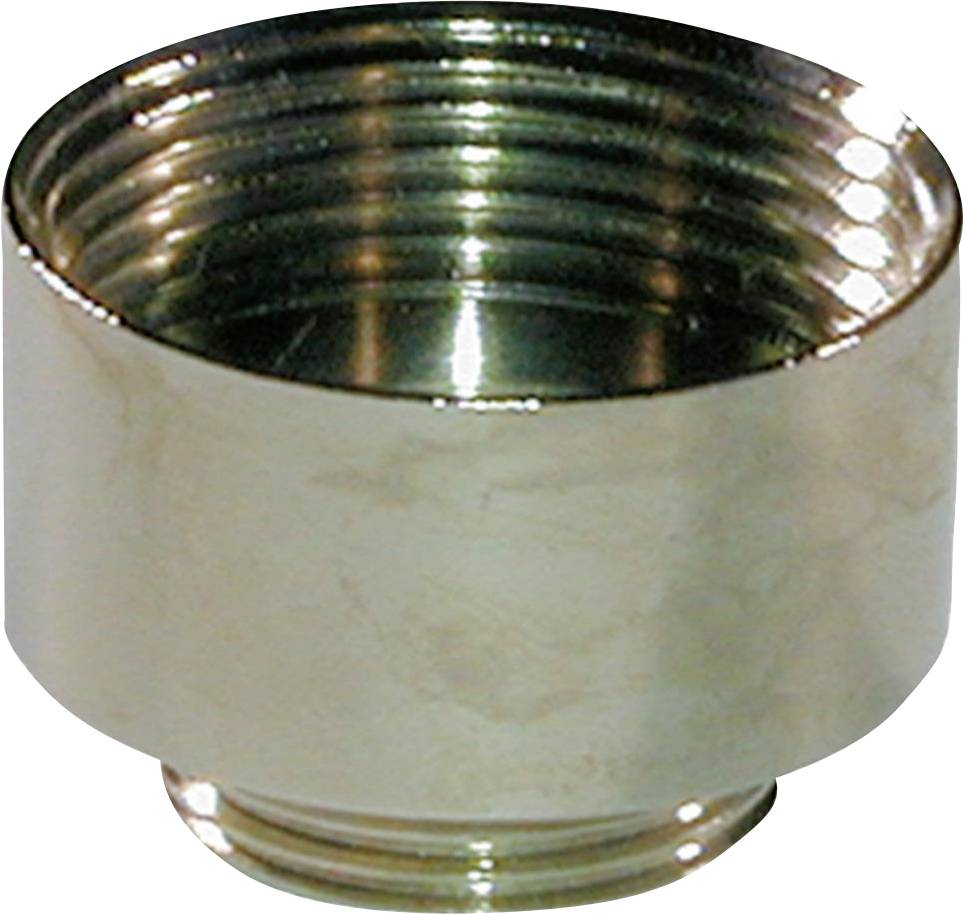Ein glänzender, zylindrischer Metalladapter mit Innen- und Außengewinde, möglicherweise für Sanitär- oder Rohrverbindungen verwendet.